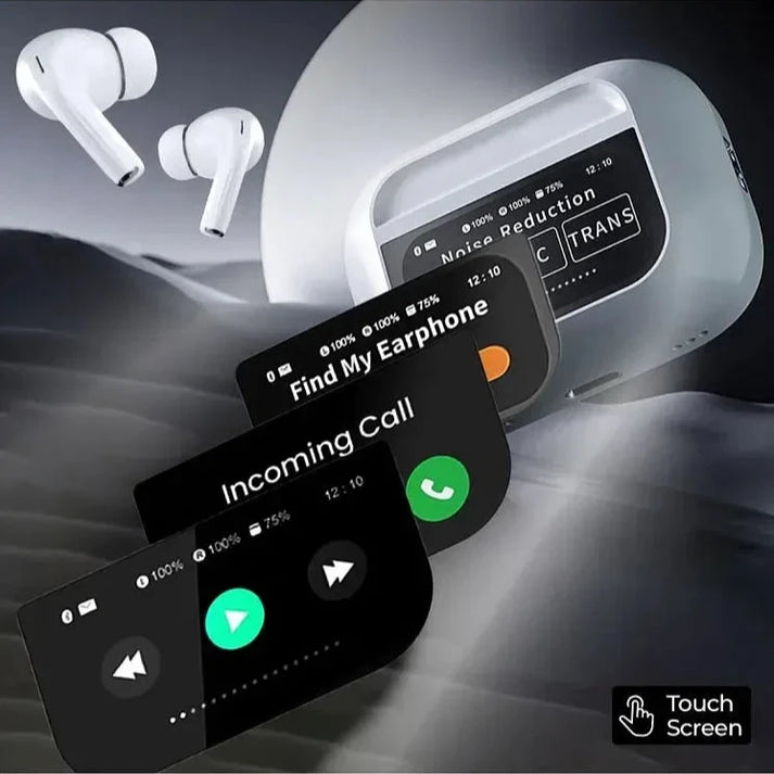 A9 Pro Touch Screen Airpods Pro - ANC Wireless Earbuds With Bluetooth 5.0, LCD Display, Super Bass And Pop-Up Feature