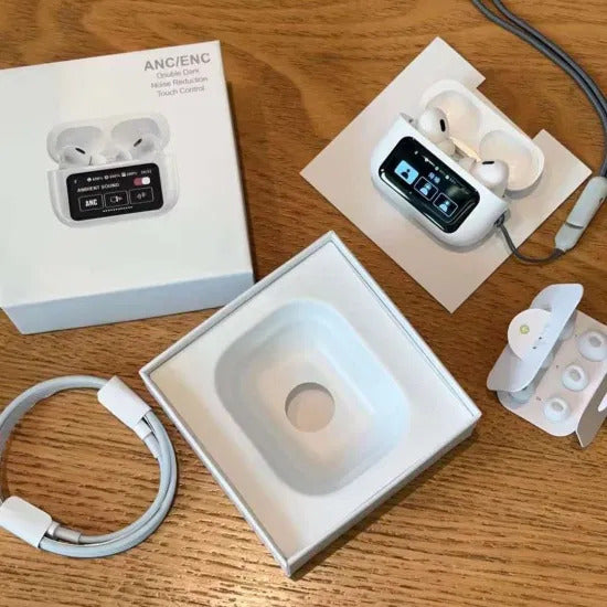 A9 Pro Touch Screen Airpods Pro - ANC Wireless Earbuds With Bluetooth 5.0, LCD Display, Super Bass And Pop-Up Feature
