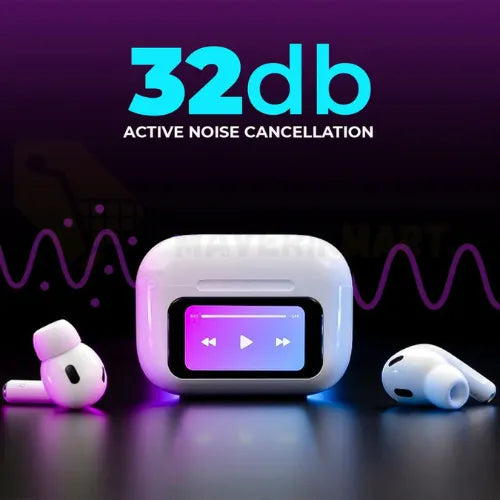 A9 Pro Touch Screen Airpods Pro - ANC Wireless Earbuds With Bluetooth 5.0, LCD Display, Super Bass And Pop-Up Feature