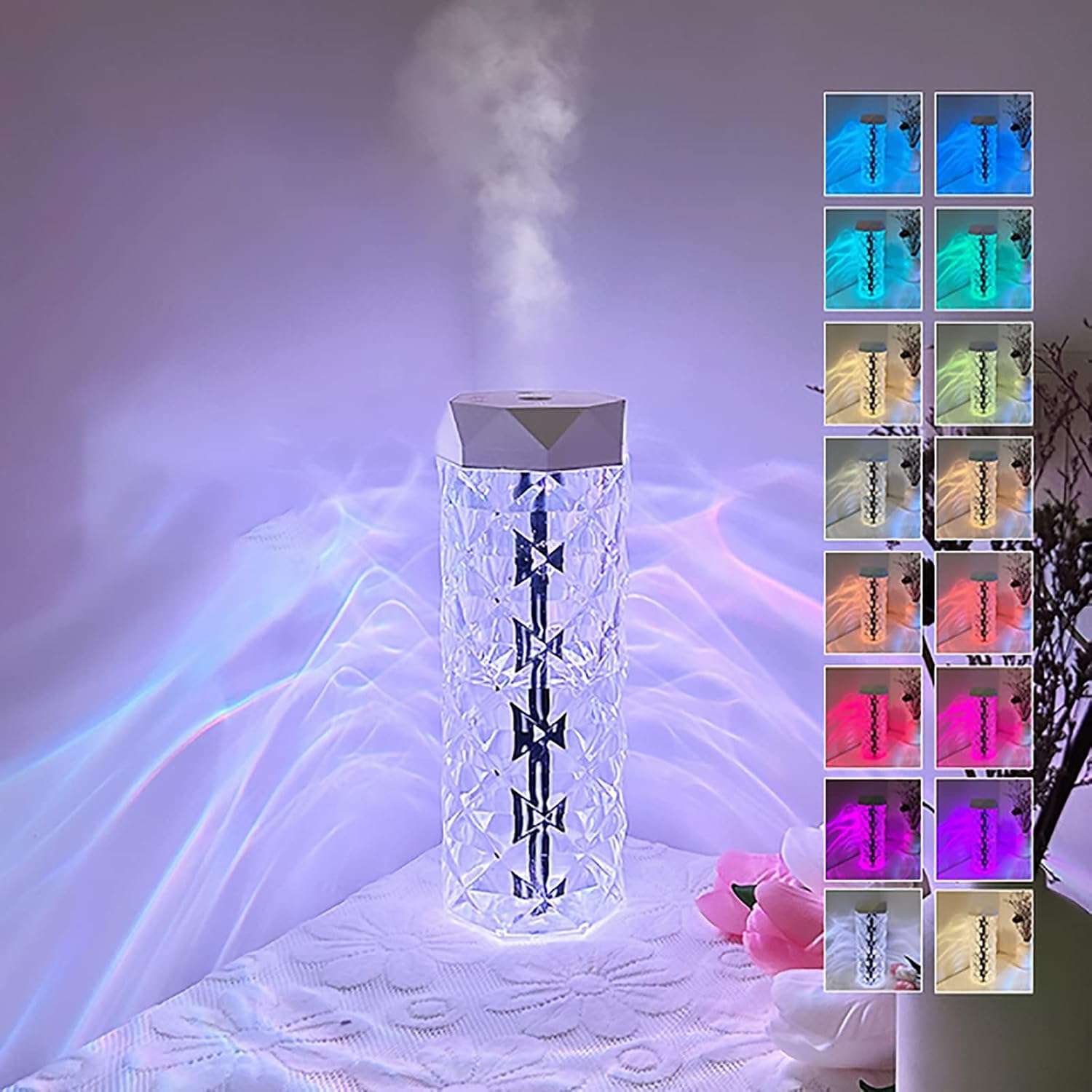 Crystal Lamp Humidifier,Cool Mist humidifier with 7 Color's Touch Control Night light Noiless Humidifier For Home, office,yoga with Auto-off Protection